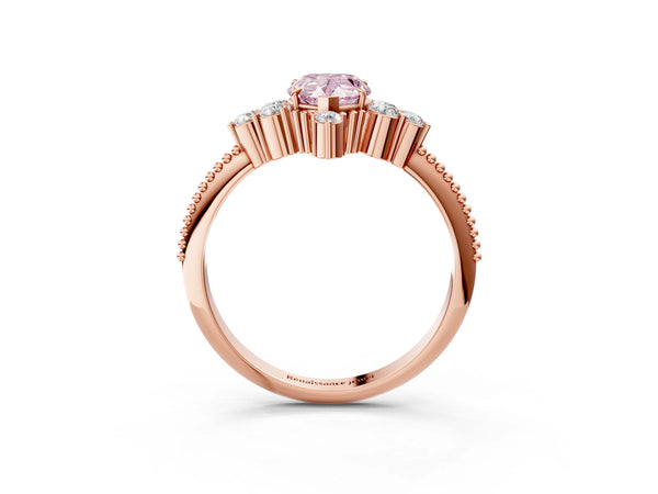 Rose gold Fancy Pink Pear Cut Brilliant Diamond with Cluster Setting on a Beaded Band and Four-Prong Setting