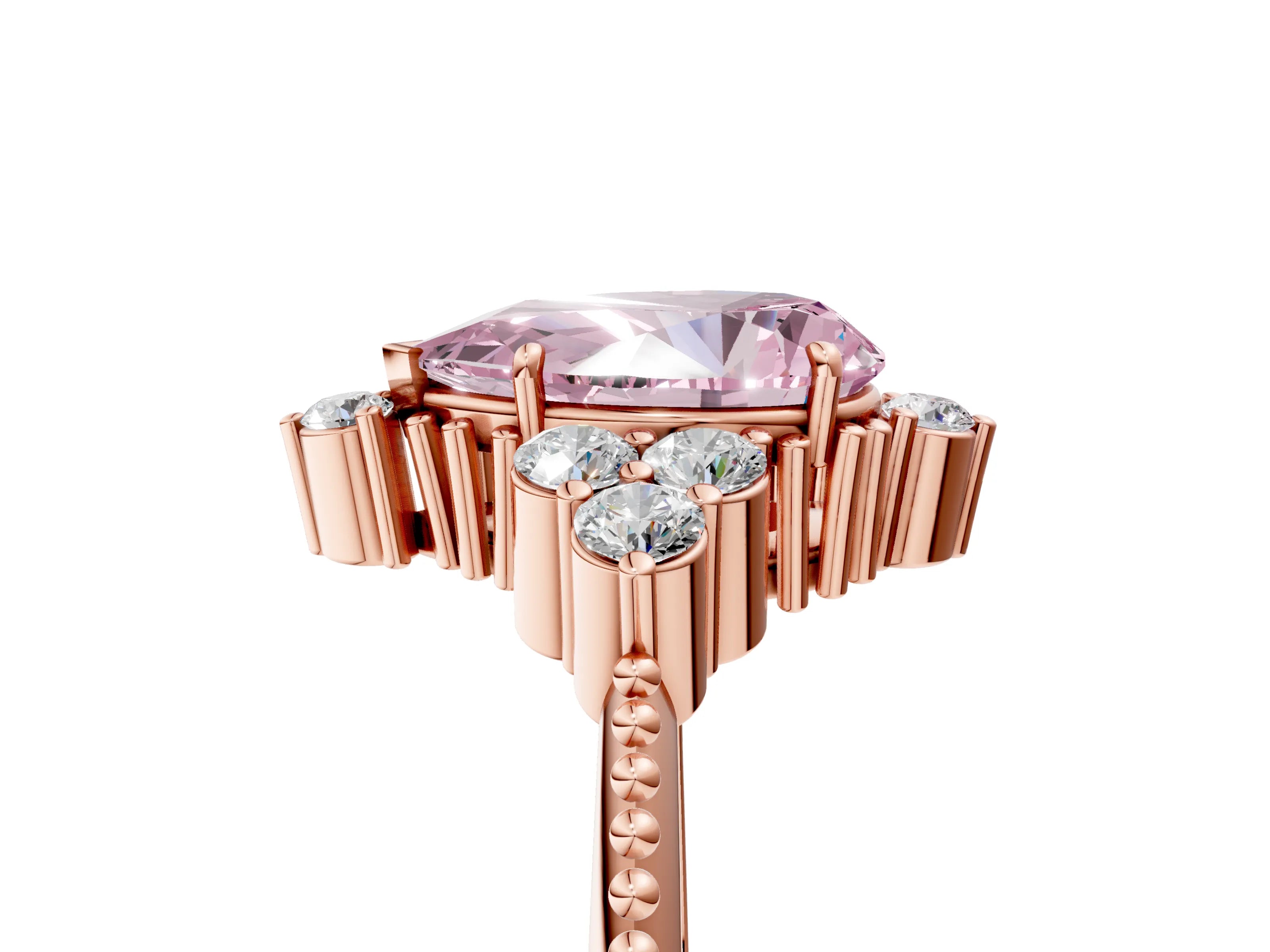 Rose gold Fancy Pink Pear Cut Brilliant Diamond with Cluster Setting on a Beaded Band and Four-Prong Setting_5