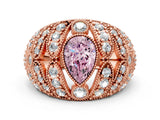 Rose gold Fancy Pink Pear Cut Brilliant Halo Pave Diamond Milgrain Ring