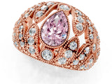 Rose gold Fancy Pink Pear Cut Brilliant Halo Pave Diamond Milgrain Ring_1
