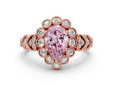 Rose gold Fancy Pink Pear Cut Brilliant Milgrain Pave Heart Band Solitaire Ring