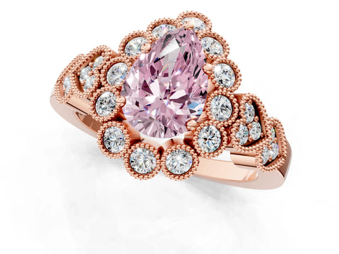 Rose gold Fancy Pink Pear Cut Brilliant Milgrain Pave Heart Band Solitaire Ring_1