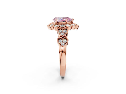 Rose gold Fancy Pink Pear Cut Brilliant Milgrain Pave Heart Band Solitaire Ring_2