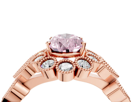 Rose gold Fancy Pink Pear Cut Brilliant Milgrain Pave Heart Band Solitaire Ring_4