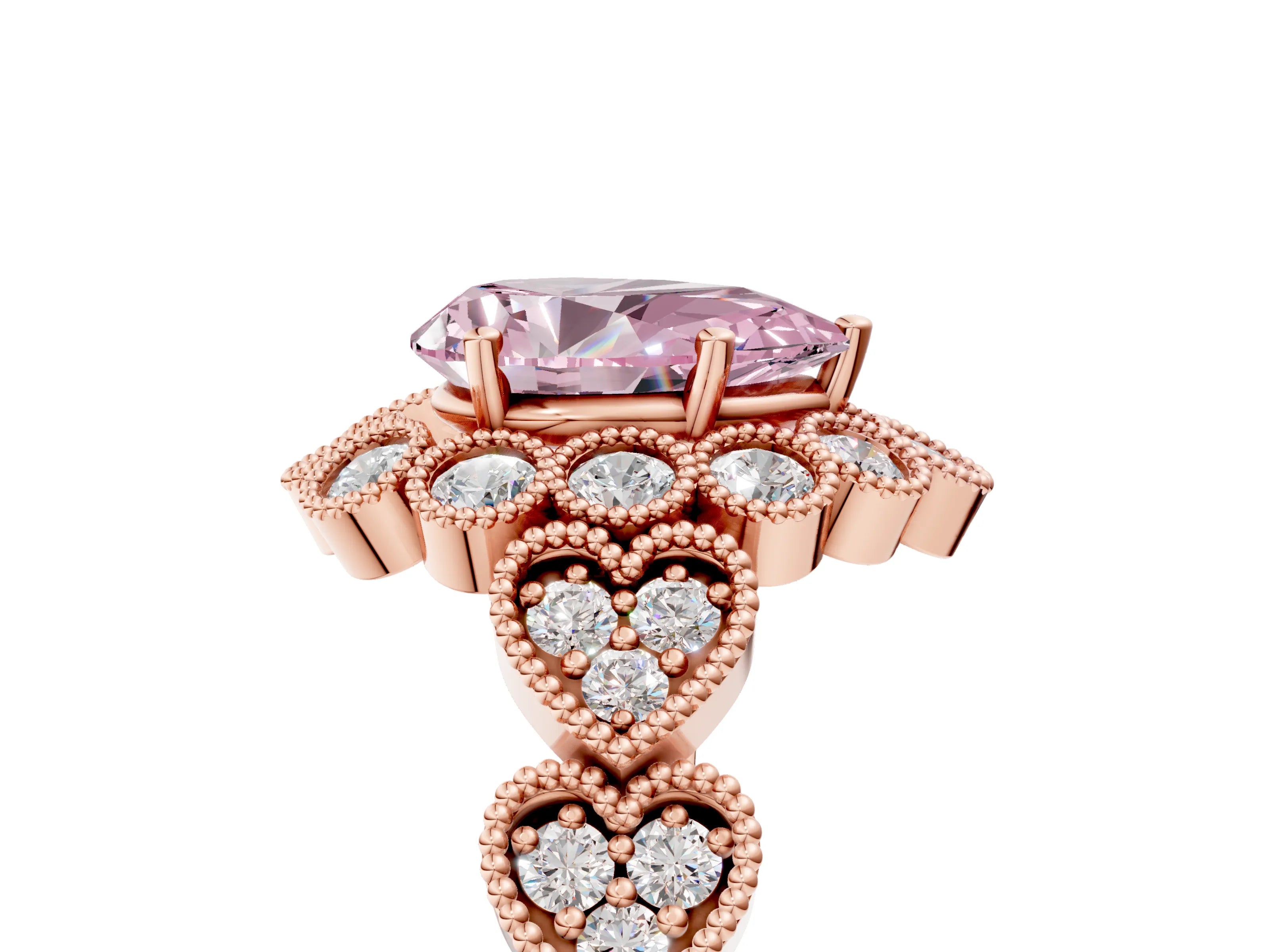 Rose gold Fancy Pink Pear Cut Brilliant Milgrain Pave Heart Band Solitaire Ring_5