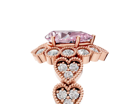 Rose gold Fancy Pink Pear Cut Brilliant Milgrain Pave Heart Band Solitaire Ring_5