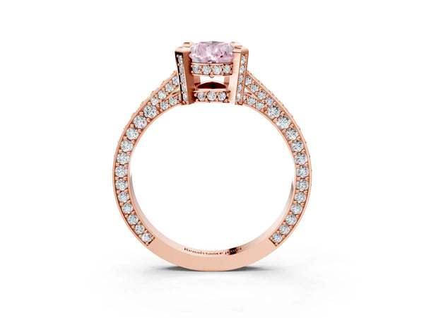 Rose gold Fancy Pink Pear Cut Brilliant Split Shank Pave Solitaire Ring with Four-Prong Setting
