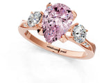 Rose gold Fancy Pink Pear Cut Brilliant Three-Stone Diamond Ring with Pavé Band and Four-Prong Setting_16