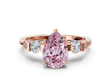 Rose gold Fancy Pink Pear Cut Brilliant Three-Stone Pave Band with Four-Prong Setting