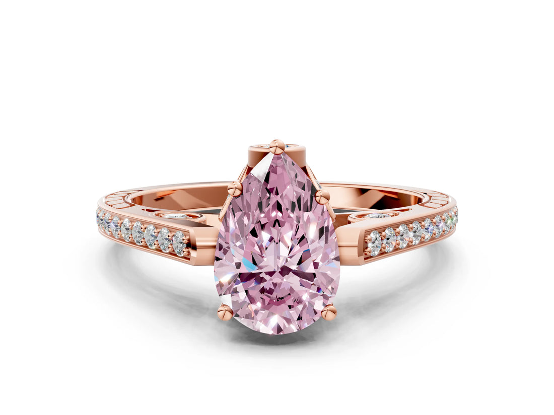 Rose gold Fancy Pink Pear  Cut Cathedral Pave Diamond Engagement Ring with Six-Prong Setting_32