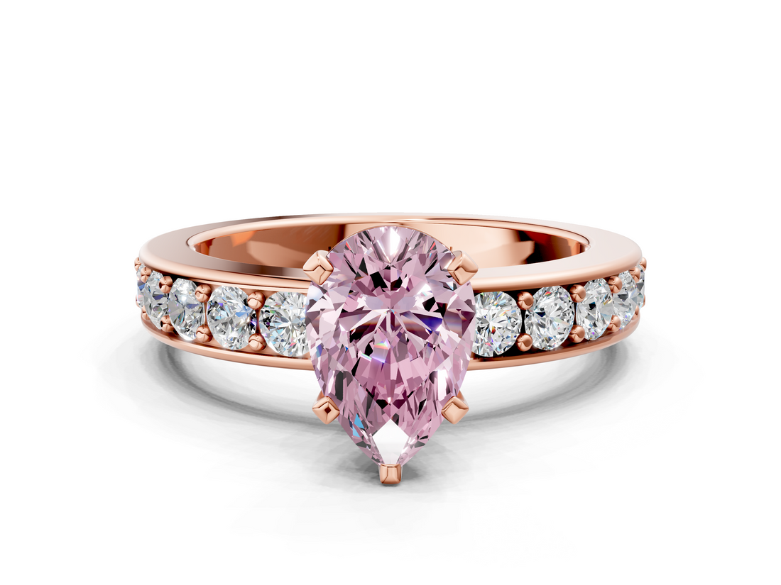 Rose gold Fancy Pink Pear  Cut Channel Set Diamond Engagement Ring with Four-Prong Setting_236