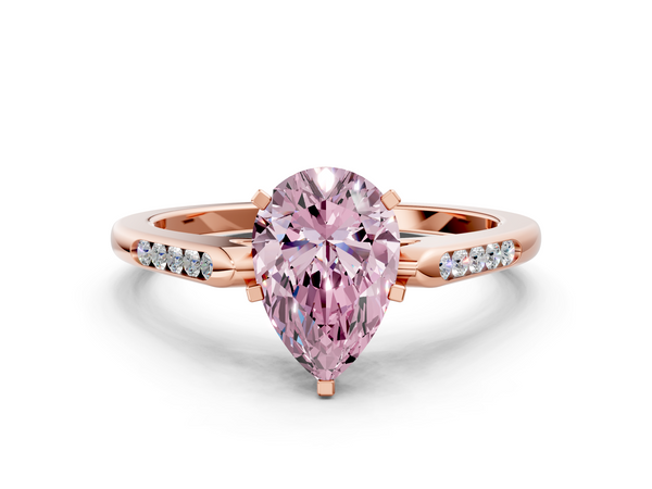 Rose gold Fancy Pink Pear  Cut Channel Set Solitaire Engagement Ring with Four-Prong Setting