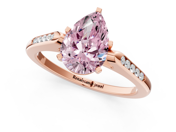 Rose gold Fancy Pink Pear  Cut Channel Set Solitaire Engagement Ring with Four-Prong Setting
