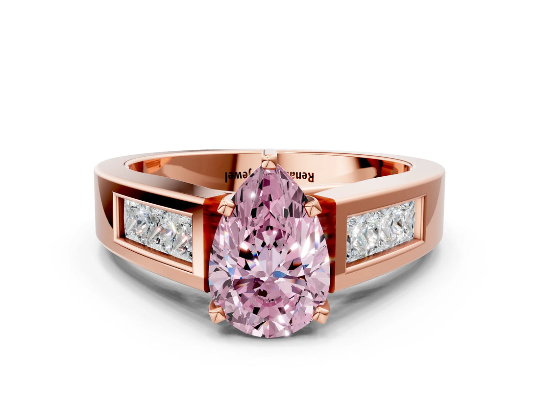Rose gold Fancy Pink Pear Cut Cut Channel Set Solitaire Ring with Four-Prong Setting