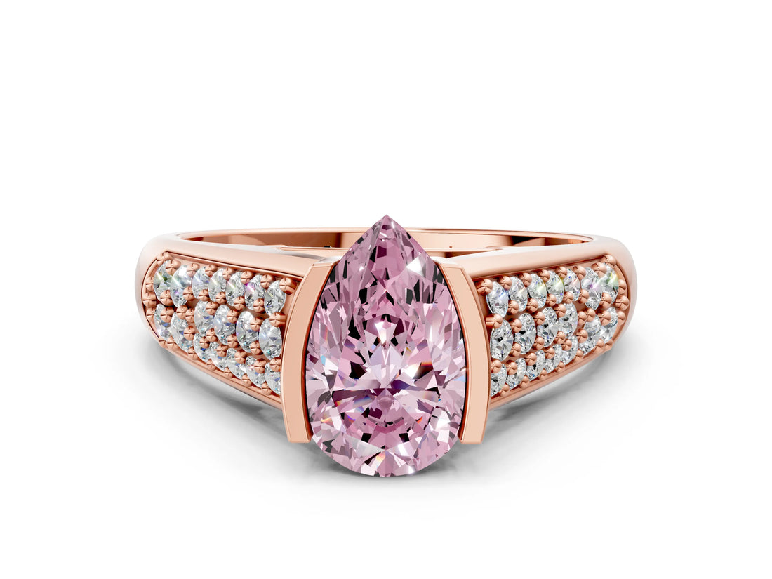 Rose gold Fancy Pink Pear Cut Cut Diamond Channel Set Pave Band with Tension Prong Setting