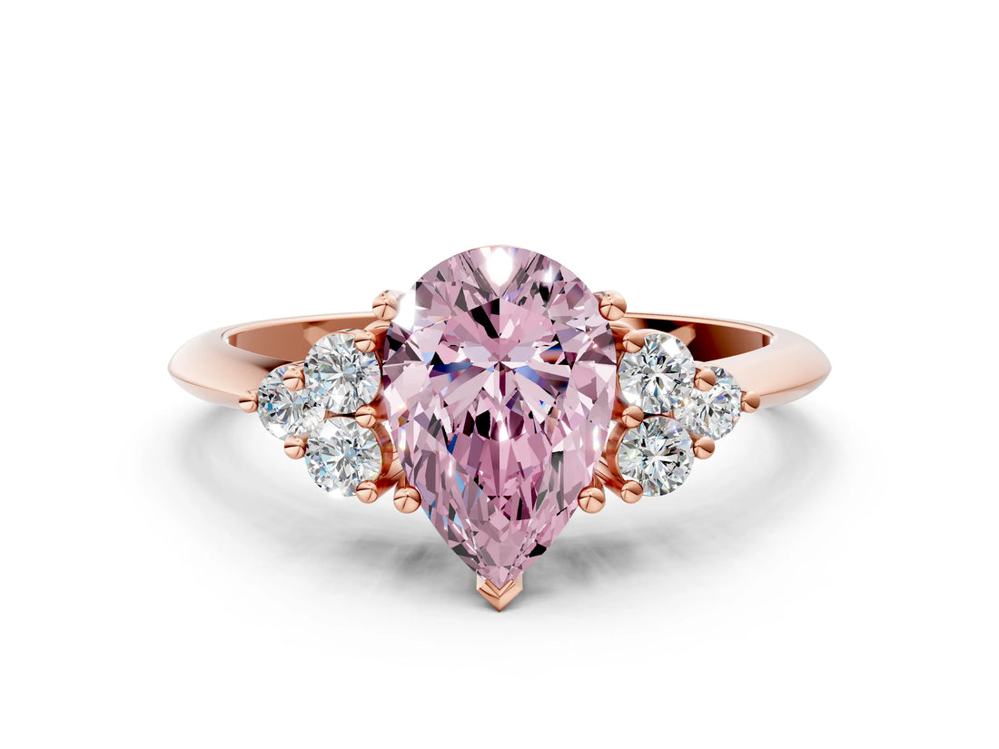 Rose gold Fancy Pink Pear Cut Cut Diamond Cluster Ring with Solitaire Band and Four-Prong Setting