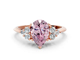 Rose gold Fancy Pink Pear Cut Cut Diamond Cluster Ring with Solitaire Band and Four-Prong Setting