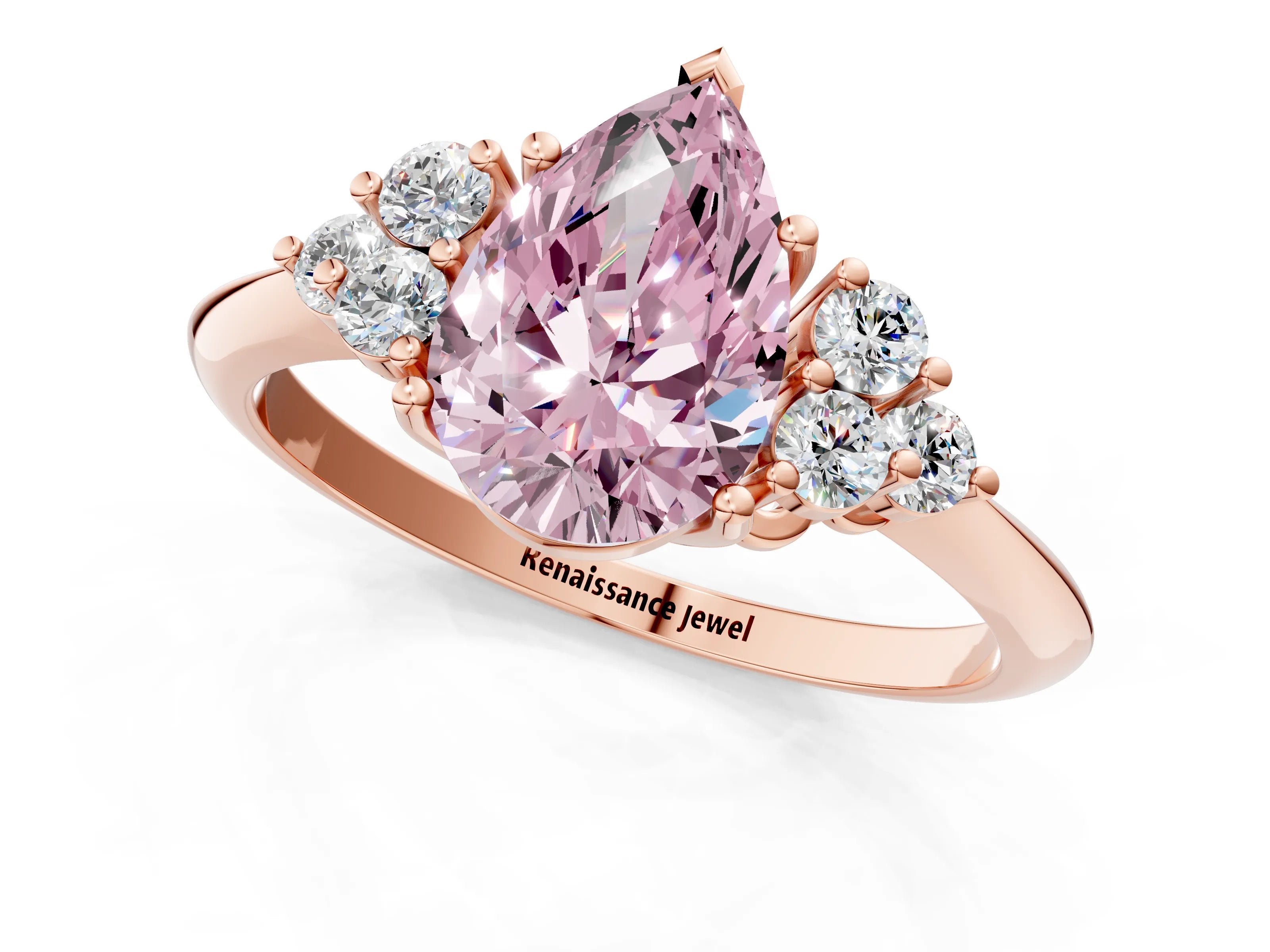 Rose gold Fancy Pink Pear Cut Cut Diamond Cluster Ring with Solitaire Band and Four-Prong Setting_1