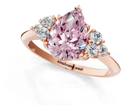 Rose gold Fancy Pink Pear Cut Cut Diamond Cluster Ring with Solitaire Band and Four-Prong Setting_13
