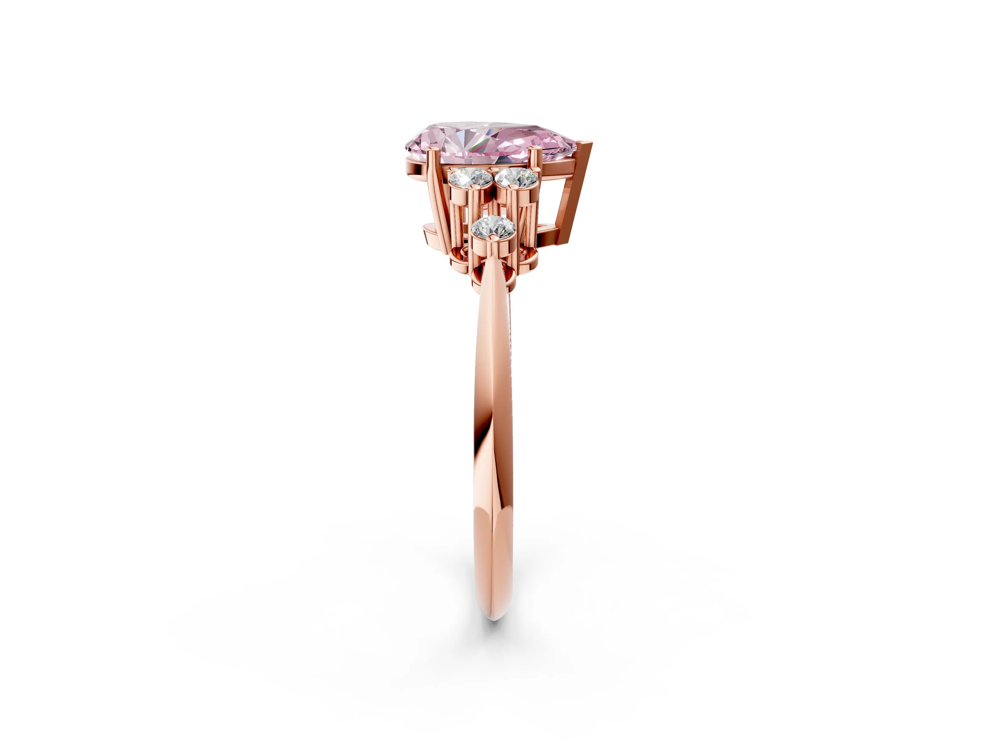 Rose gold Fancy Pink Pear Cut Cut Diamond Cluster Ring with Solitaire Band and Four-Prong Setting_2