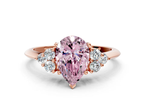 Rose gold Fancy Pink Pear Cut Cut Diamond Cluster Ring with Solitaire Band and Four-Prong Setting