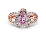 Rose gold Fancy Pink Pear Cut Cut Diamond Halo Engagement Ring with Open Split Pavé Band