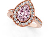 Rose gold Fancy Pink Pear Cut-Cut Diamond Halo Engagement Ring with Pave Band and Prong Setting_1