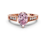 Rose gold Fancy Pink Pear Cut Cut Diamond Milgrain Pave Band Four-Prong Setting Ring_3