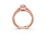 Rose gold Fancy Pink Pear Cut Cut Diamond Milgrain Pave Band Four-Prong Setting Ring_6