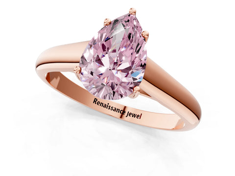 Rose gold Fancy Pink Pear Cut Cut Diamond Solitaire Engagement Ring with Tapered Plain Band and Four-Prong Setting_1