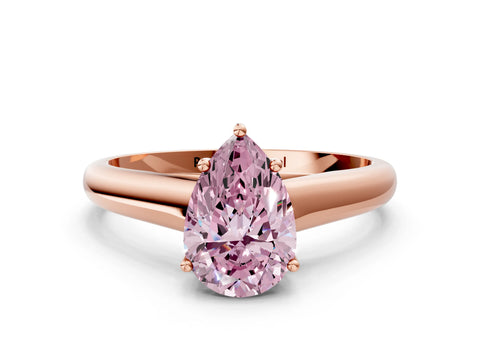 Rose gold Fancy Pink Pear Cut Cut Diamond Solitaire Engagement Ring with Tapered Plain Band and Four-Prong Setting