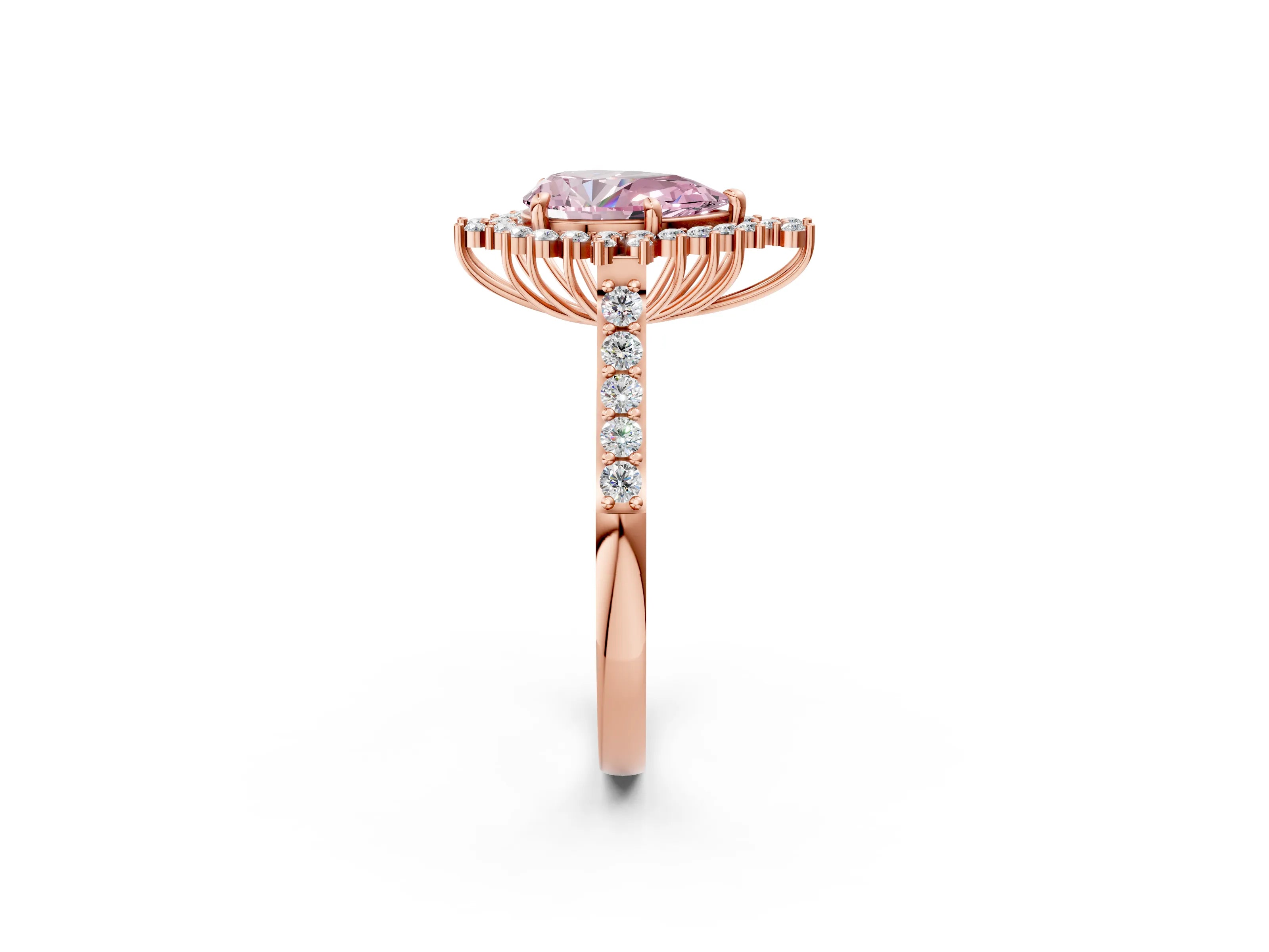 Rose gold Fancy Pink Pear Cut Cut Diamond Sunburst Halo Engagement Ring with Pavé Band_2