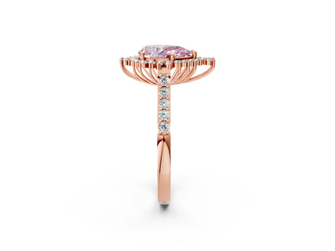 Rose gold Fancy Pink Pear Cut Cut Diamond Sunburst Halo Engagement Ring with Pavé Band_2