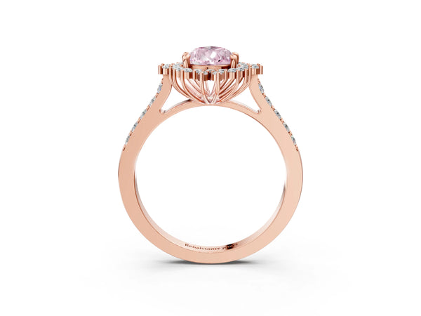 Rose gold Fancy Pink Pear Cut Cut Diamond Sunburst Halo Engagement Ring with Pavé Band