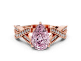 Rose gold Fancy Pink Pear Cut Cut Diamond Twisted Band with Milgrain Pave Setting and Four-Prong Setting