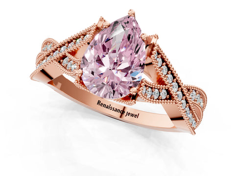 Rose gold Fancy Pink Pear Cut Cut Diamond Twisted Band with Milgrain Pave Setting and Four-Prong Setting_1