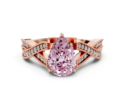 Rose gold Fancy Pink Pear Cut Cut Diamond Twisted Band with Milgrain Pave Setting and Four-Prong Setting