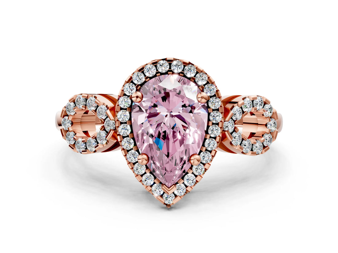 Rose gold Fancy Pink Pear Cut Cut Halo Diamond Infinity Band with Four-Prong Setting