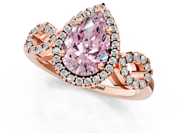 Rose Gold Pear-Shaped Pave Infinity Halo Engagement Ring Setting for Fancy Pink Center