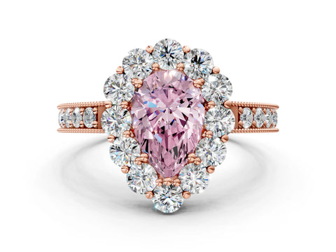 Rose gold Fancy Pink Pear Cut Cut Halo Diamond Pavé Engagement Ring with Milgrain Detailing_24