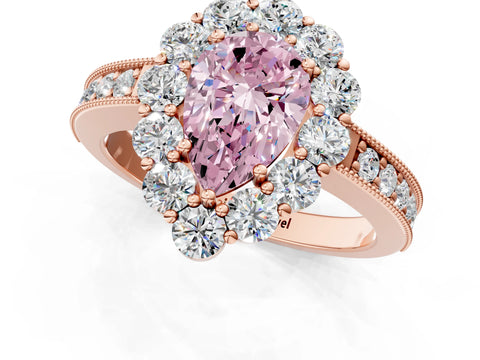 Rose gold Fancy Pink Pear Cut Cut Halo Diamond Pavé Engagement Ring with Milgrain Detailing_25