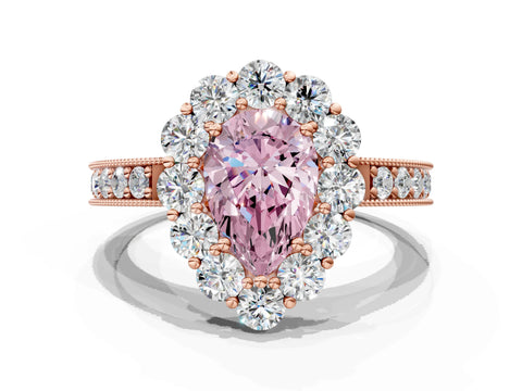 Rose gold Fancy Pink Pear Cut Cut Halo Diamond Pavé Engagement Ring with Milgrain Detailing_36
