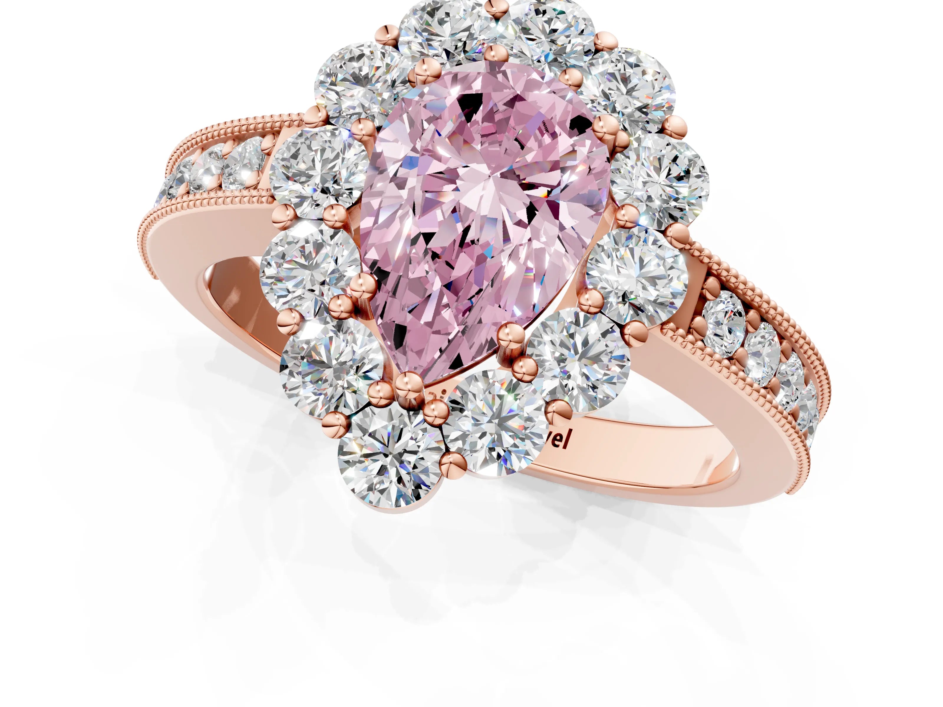 Rose gold Fancy Pink Pear Cut Cut Halo Diamond Pavé Engagement Ring with Milgrain Detailing_37