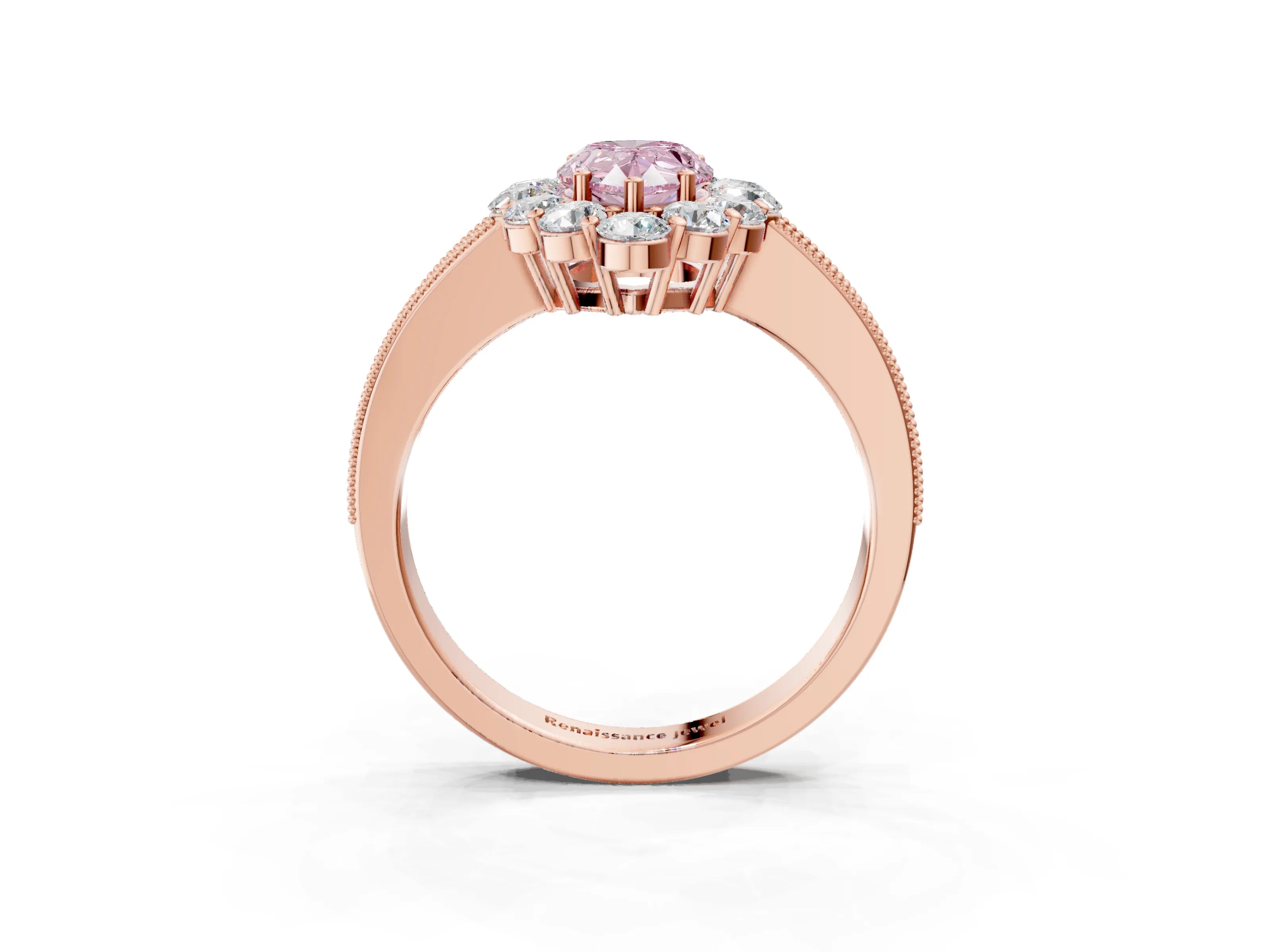 Rose gold Fancy Pink Pear Cut Cut Halo Diamond Pavé Engagement Ring with Milgrain Detailing_39
