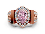 Rose gold Fancy Pink Pear Cut Cut Halo Split Shank Prong Set Ring