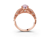 Rose gold Fancy Pink Pear Cut Cut Milgrain Pave Diamond Engagement Ring with Four-Prong Setting_6