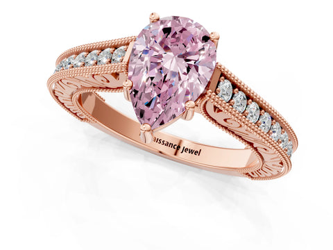Rose gold Fancy Pink Pear Cut Cut Pave Band Milgrain Solitaire Ring_1