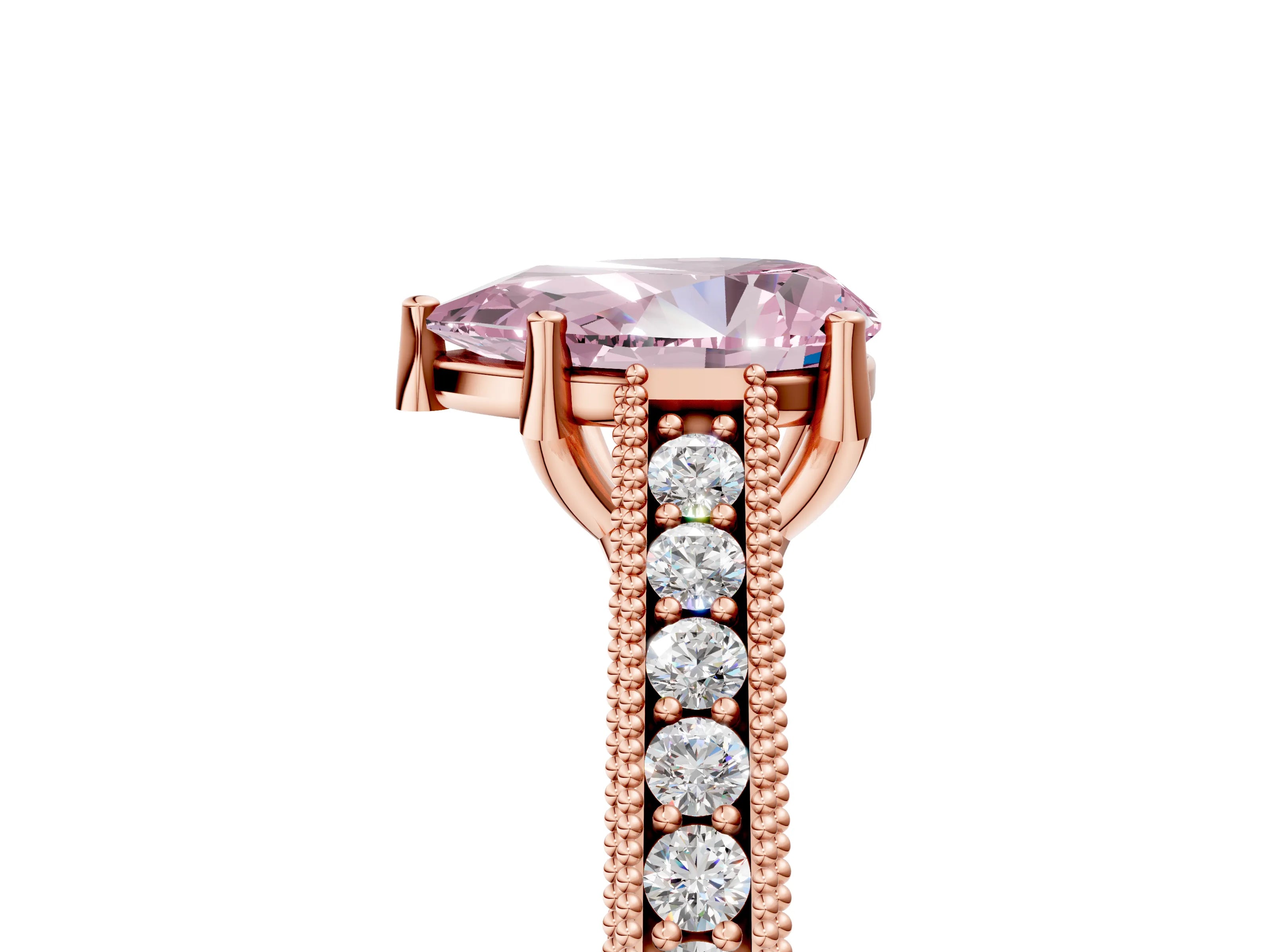Rose gold Fancy Pink Pear Cut Cut Pave Band Milgrain Solitaire Ring_5
