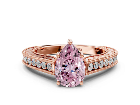 Rose gold Fancy Pink Pear Cut Cut Pave Band Milgrain Solitaire Ring