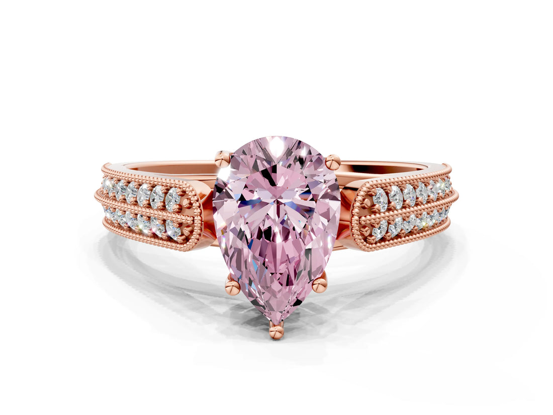 Rose gold Fancy Pink Pear Cut Cut Pave Split Shank Engagement Ring with Four-Prong Setting